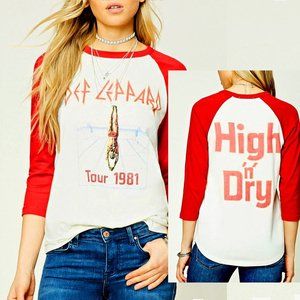 Def Leppard High in Dry Tour 1981 metal rock Raglan 3/4 Official T-Shirt S NWT